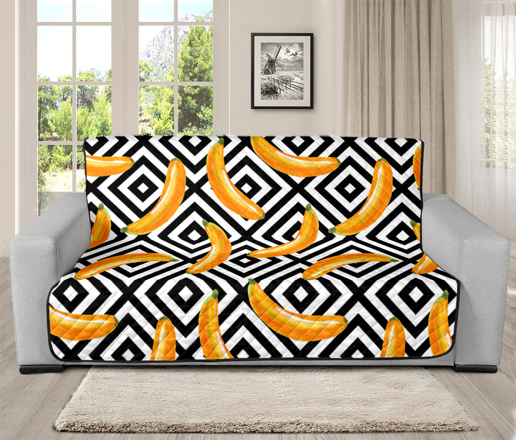 Black And White Geometric Banana Print Futon Protector