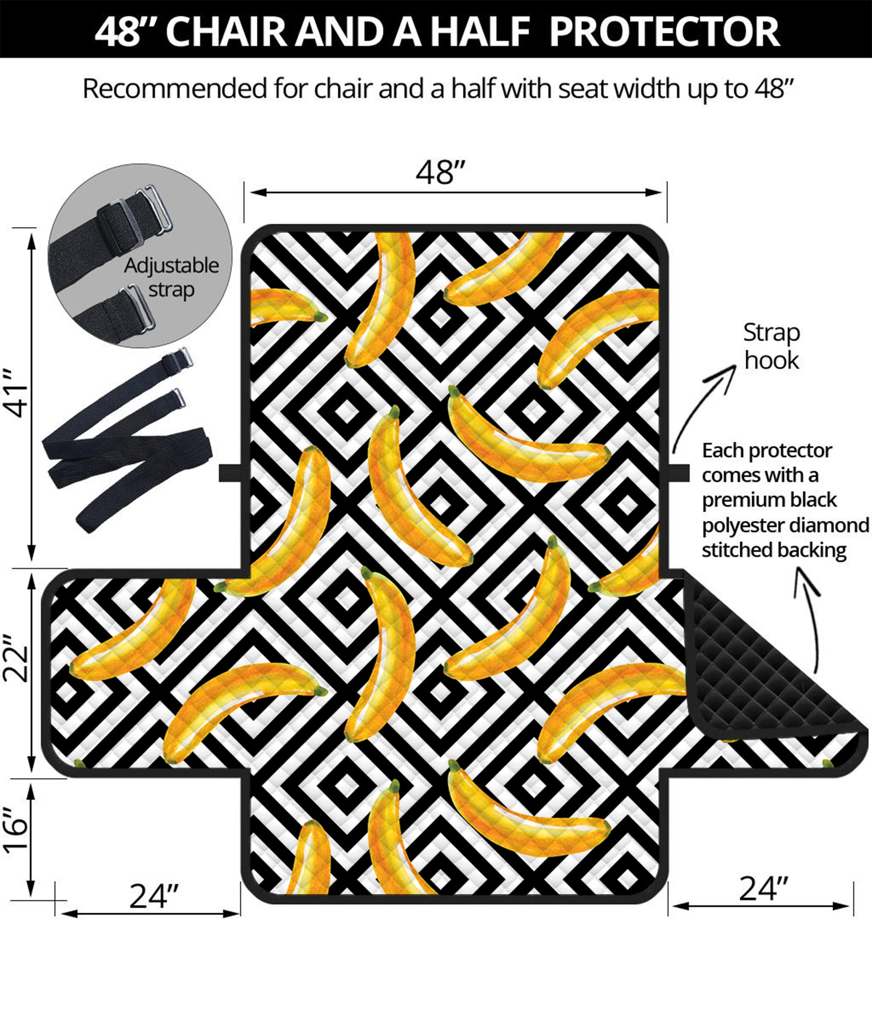 Black And White Geometric Banana Print Half Sofa Protector