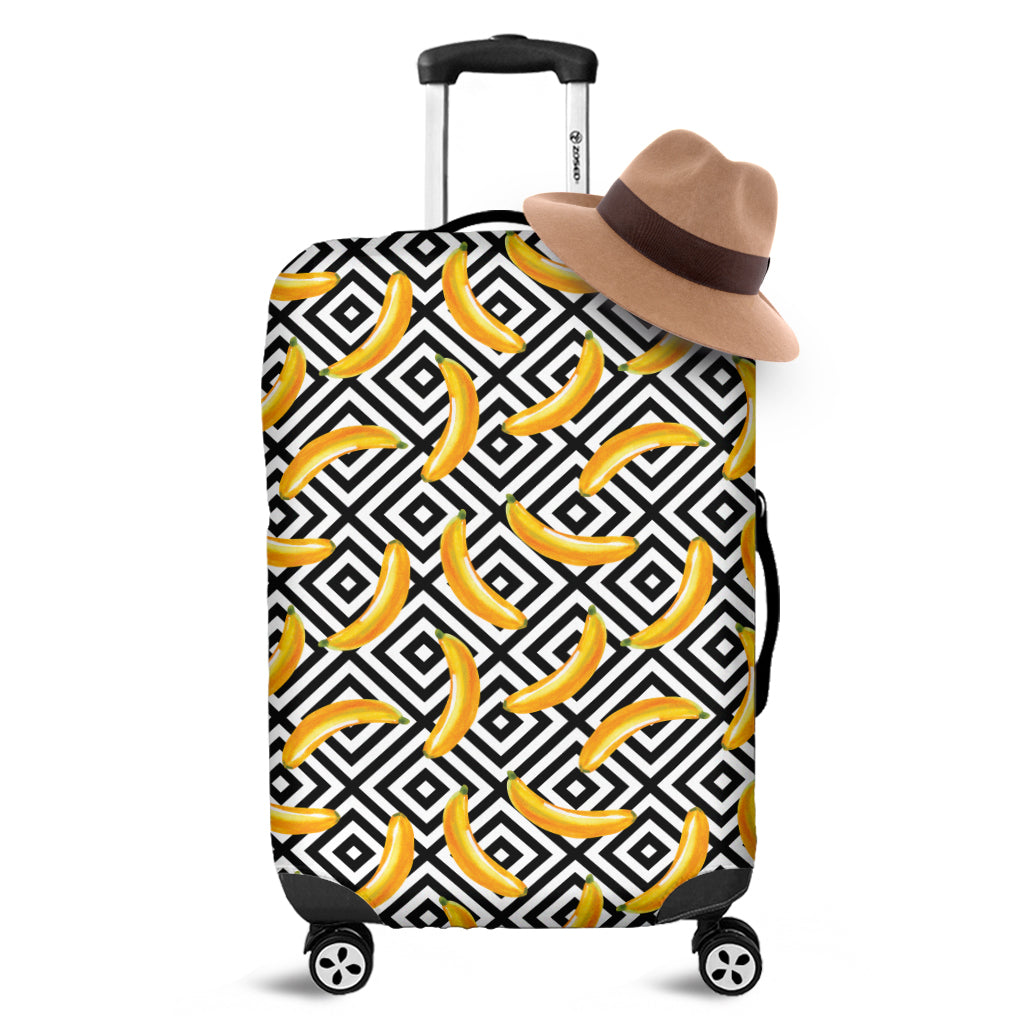 Black And White Geometric Banana Print Luggage Cover