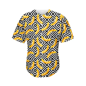 Black And White Geometric Banana Print Men's Baseball Jersey