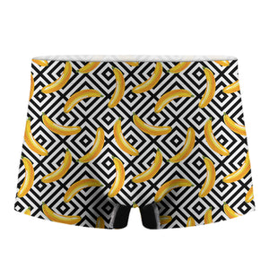 Black And White Geometric Banana Print Men's Boxer Briefs