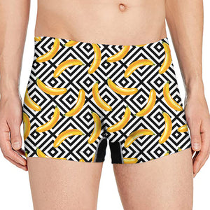 Black And White Geometric Banana Print Men's Boxer Briefs