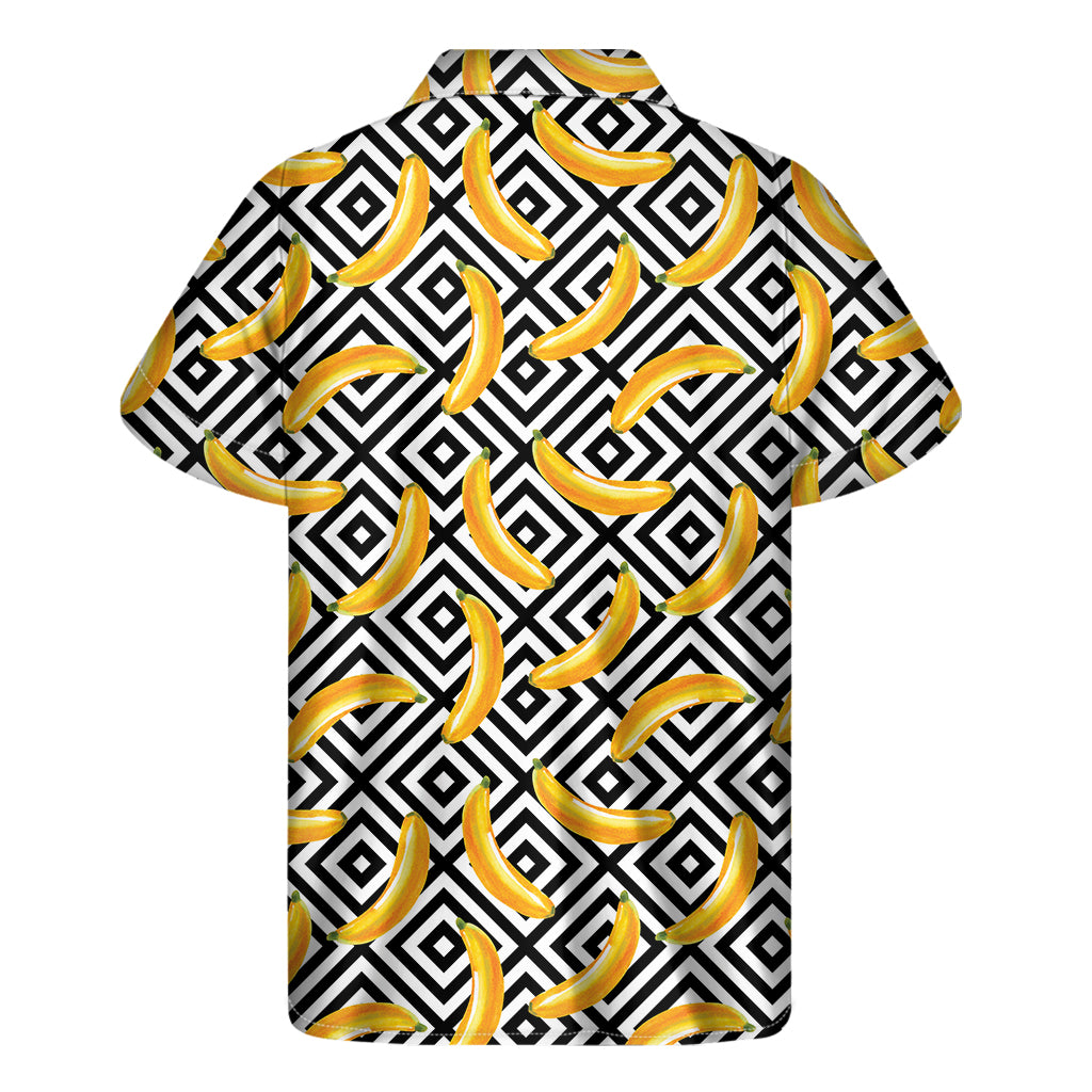 Black And White Geometric Banana Print Men's Short Sleeve Shirt