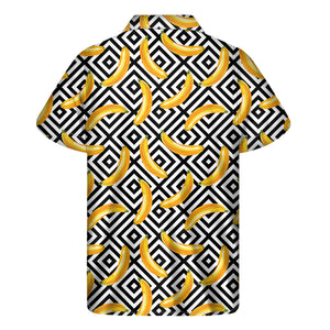 Black And White Geometric Banana Print Men's Short Sleeve Shirt