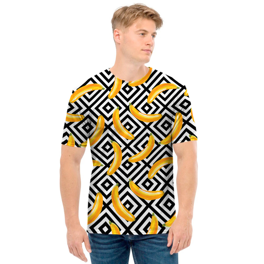 Black And White Geometric Banana Print Men's T-Shirt