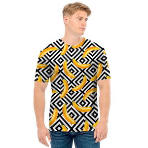 Black And White Geometric Banana Print Men's T-Shirt