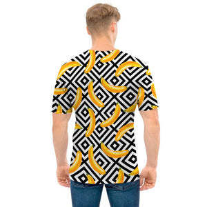 Black And White Geometric Banana Print Men's T-Shirt