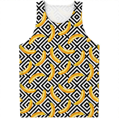 Black And White Geometric Banana Print Men's Tank Top