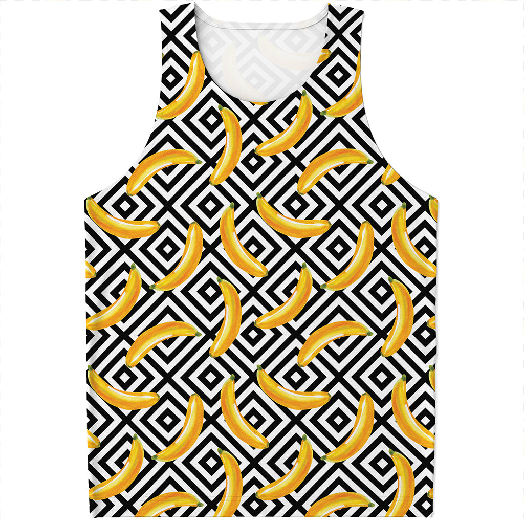 Black And White Geometric Banana Print Men's Tank Top