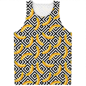 Black And White Geometric Banana Print Men's Tank Top