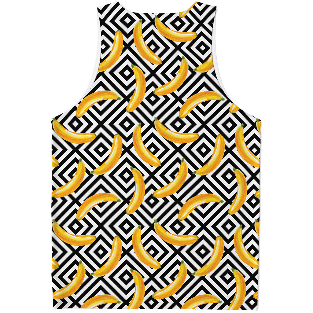 Black And White Geometric Banana Print Men's Tank Top