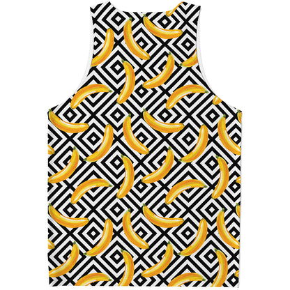 Black And White Geometric Banana Print Men's Tank Top