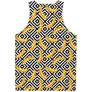 Black And White Geometric Banana Print Men's Tank Top