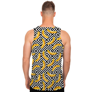 Black And White Geometric Banana Print Men's Tank Top