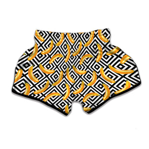 Black And White Geometric Banana Print Muay Thai Boxing Shorts