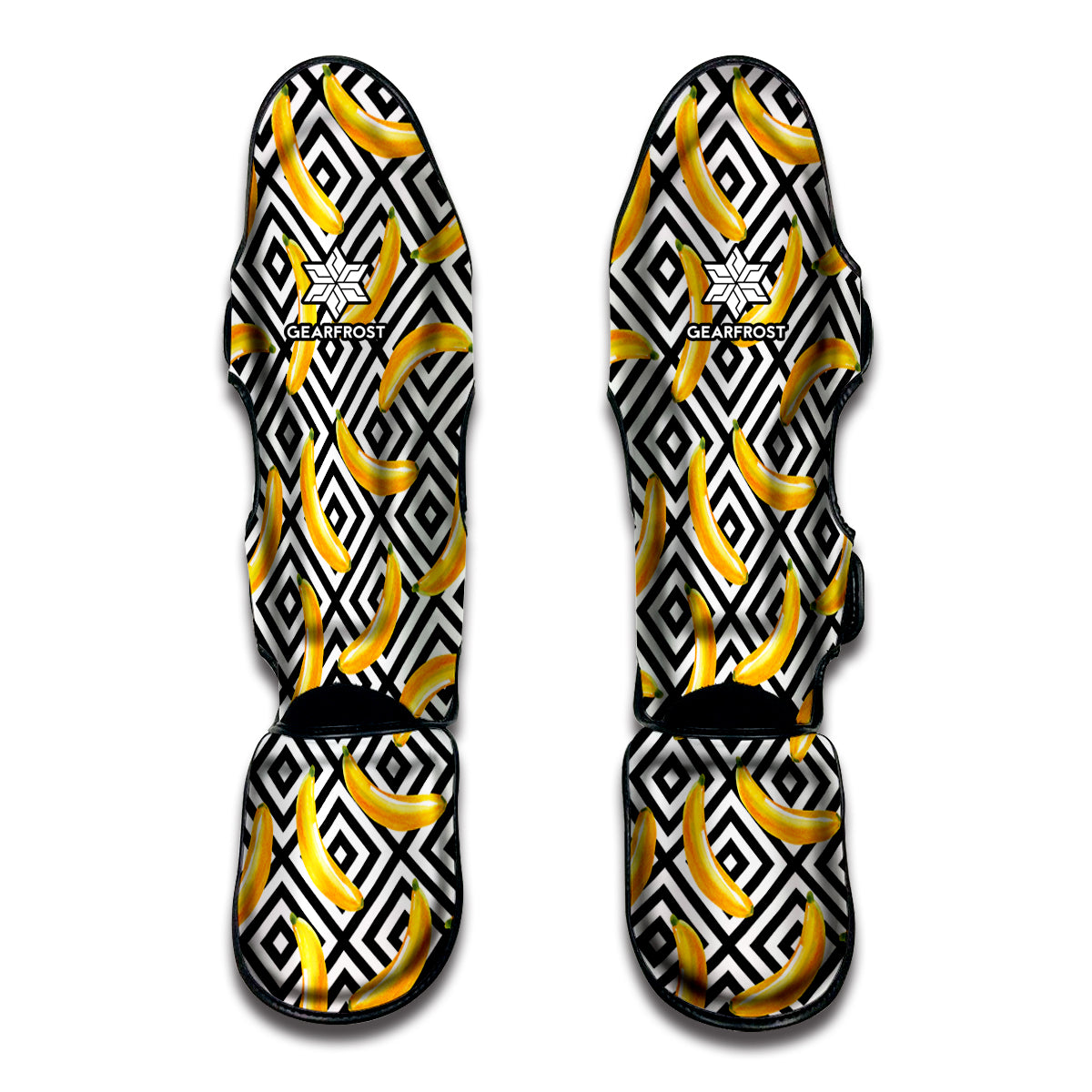 Black And White Geometric Banana Print Muay Thai Shin Guard