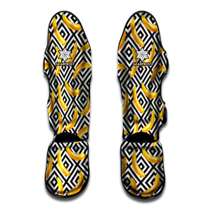 Black And White Geometric Banana Print Muay Thai Shin Guard