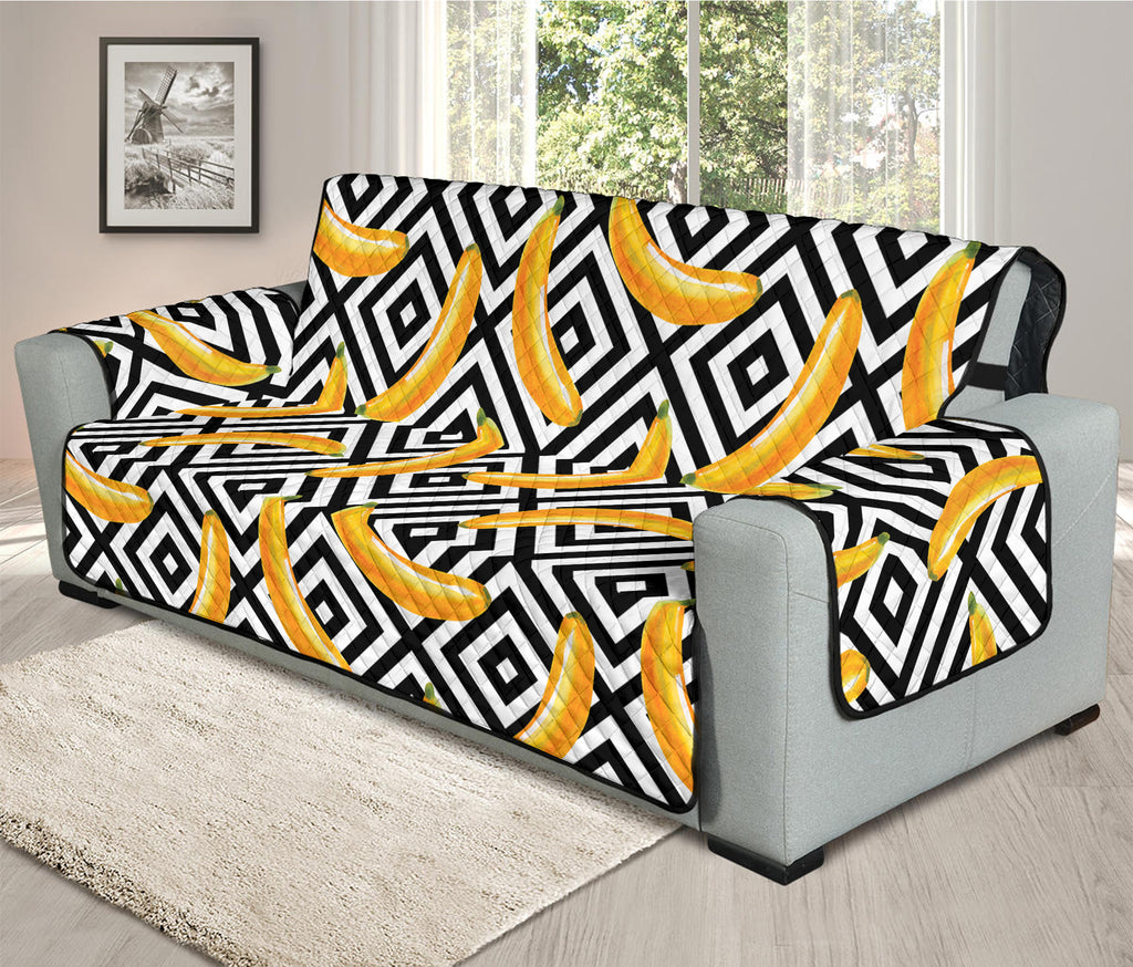 Black And White Geometric Banana Print Oversized Sofa Protector