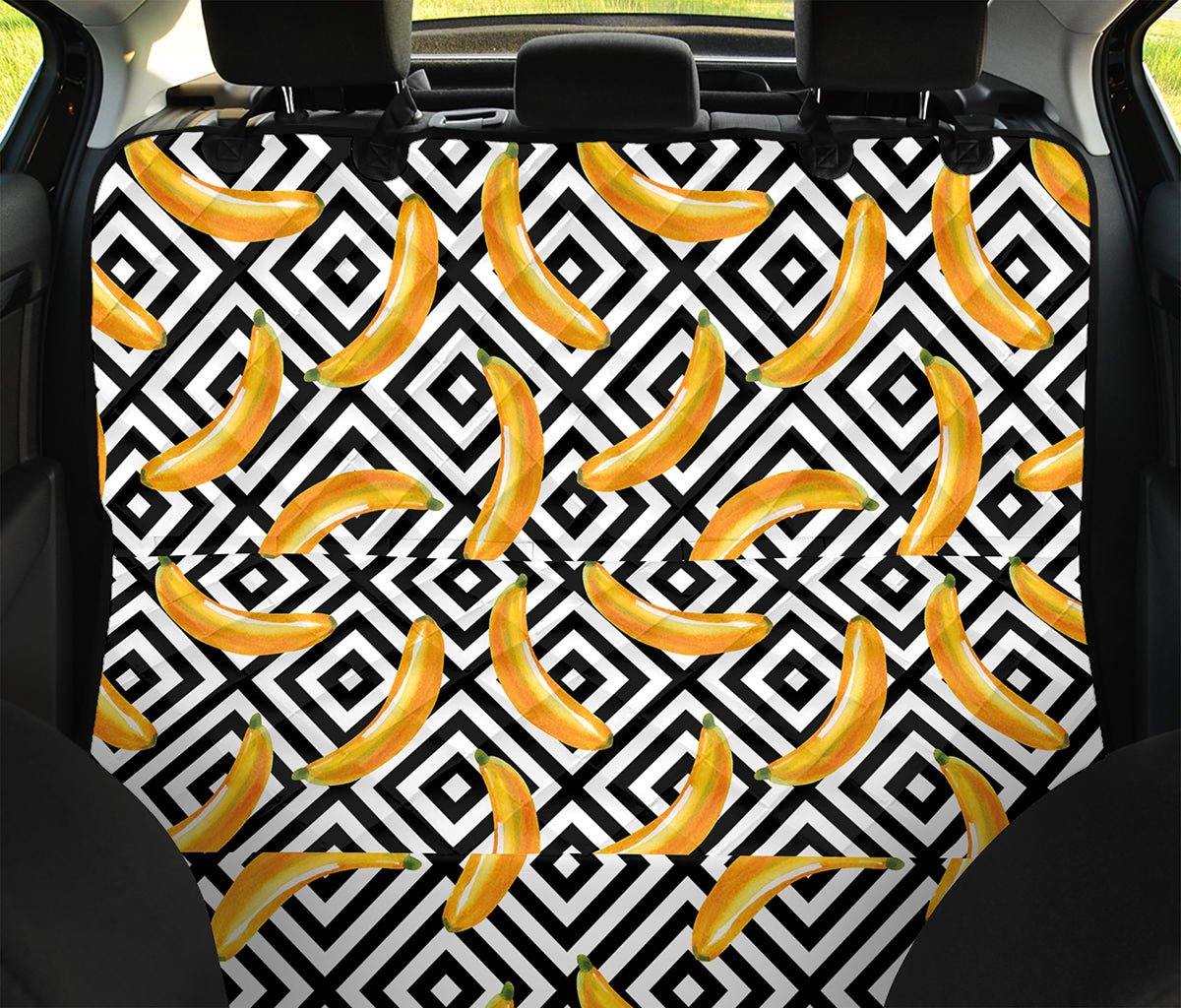 Black And White Geometric Banana Print Pet Car Back Seat Cover