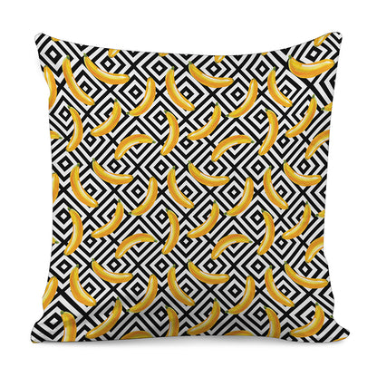 Black And White Geometric Banana Print Pillow Cover