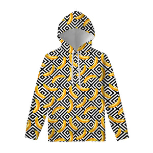 Black And White Geometric Banana Print Pullover Hoodie