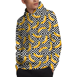 Black And White Geometric Banana Print Pullover Hoodie