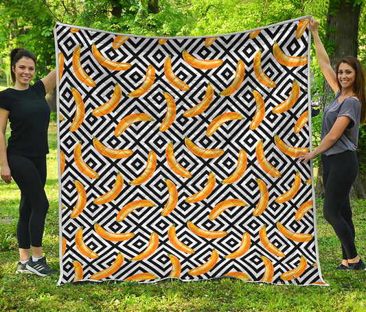 Black And White Geometric Banana Print Quilt