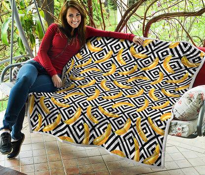 Black And White Geometric Banana Print Quilt