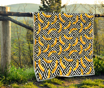 Black And White Geometric Banana Print Quilt