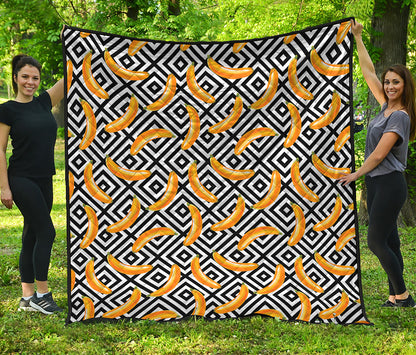 Black And White Geometric Banana Print Quilt