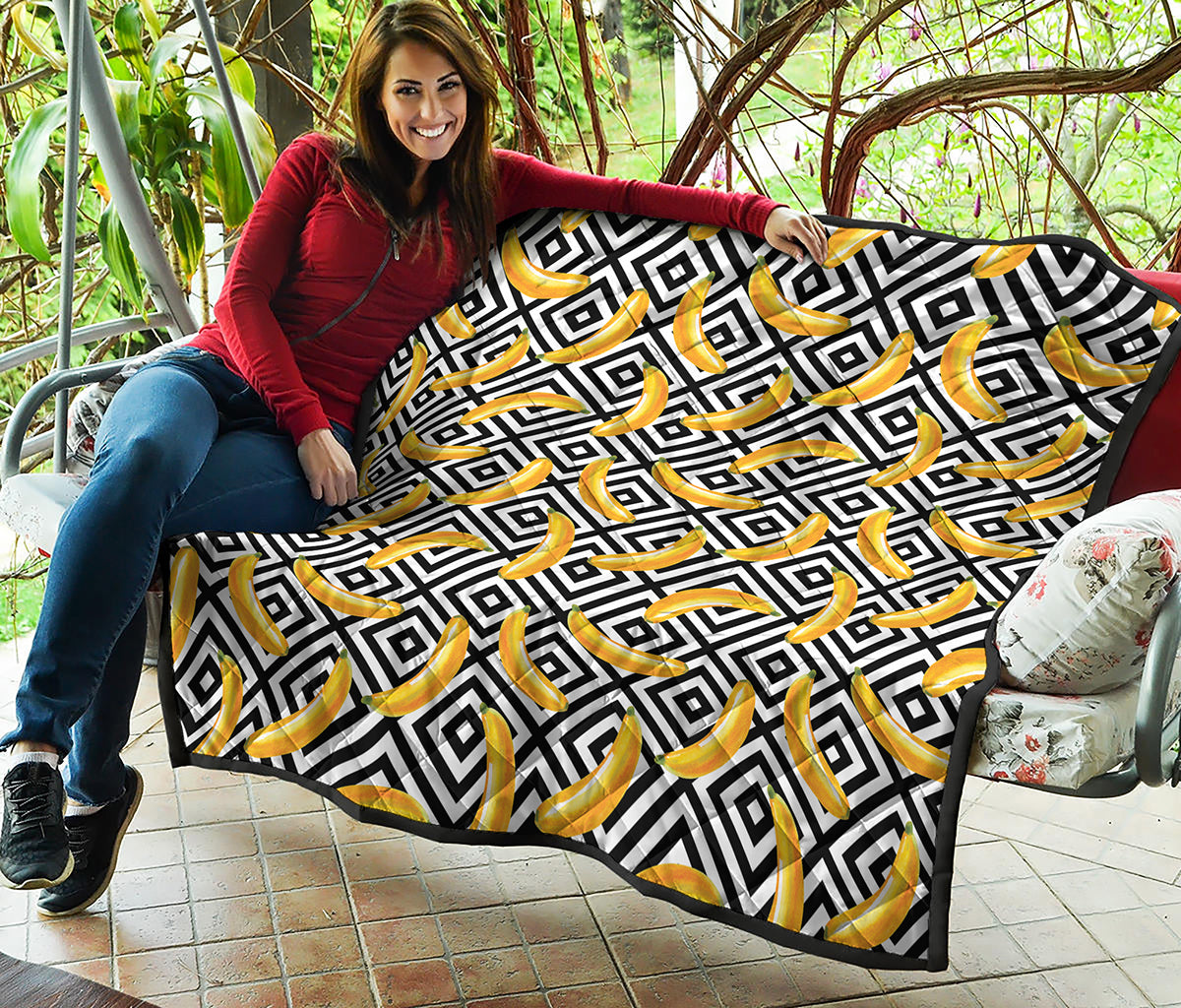 Black And White Geometric Banana Print Quilt