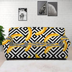 Black And White Geometric Banana Print Sofa Cover