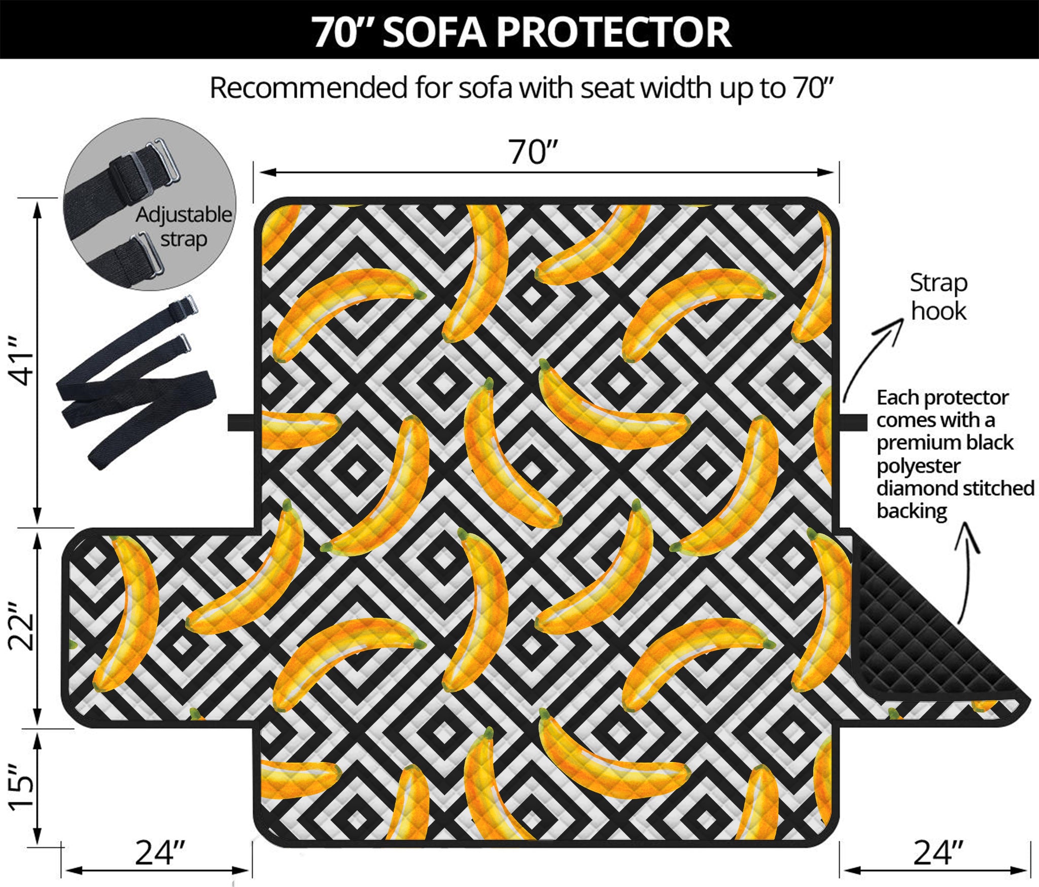 Black And White Geometric Banana Print Sofa Protector