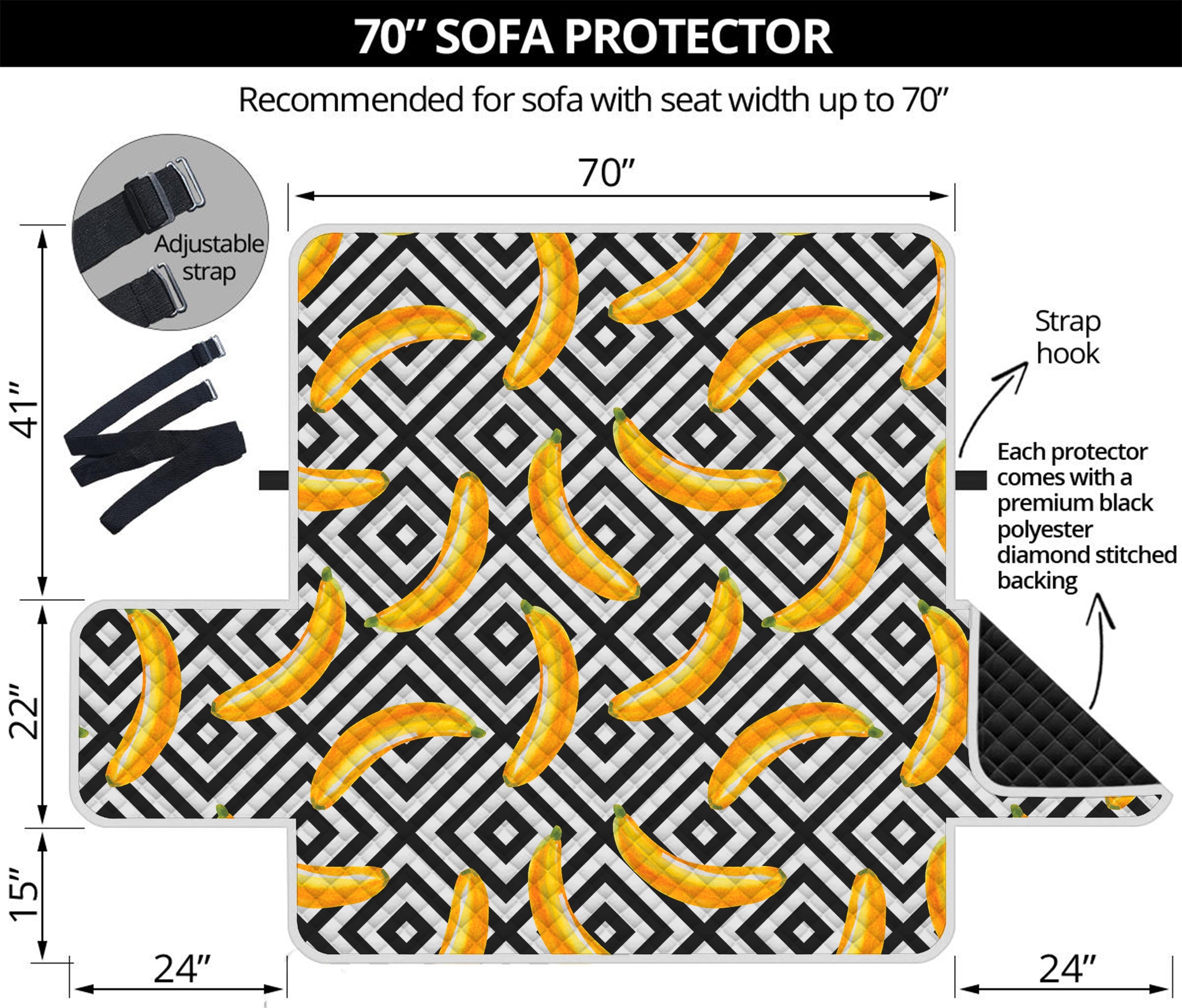 Black And White Geometric Banana Print Sofa Protector