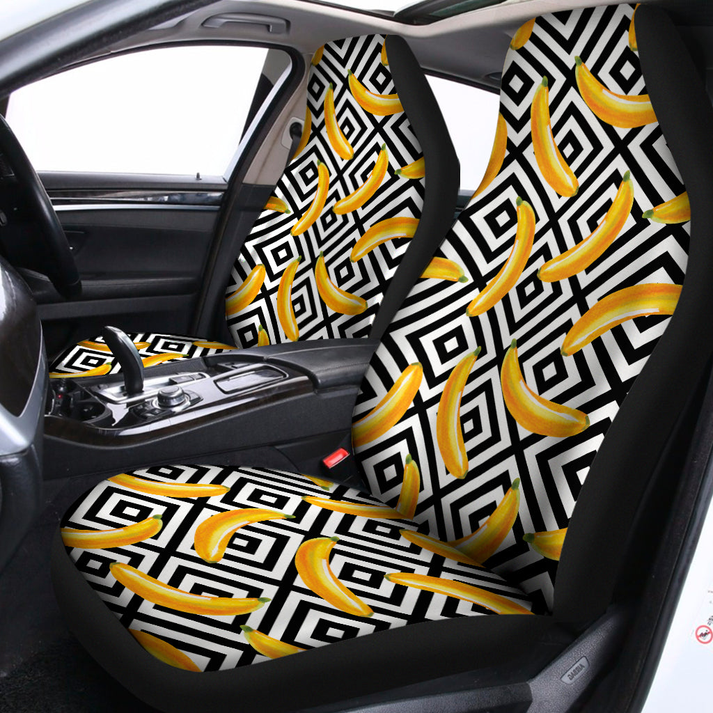 Black And White Geometric Banana Print Universal Fit Car Seat Covers