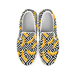Black And White Geometric Banana Print White Slip On Shoes