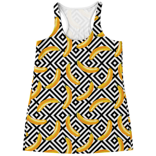 Black And White Geometric Banana Print Women's Racerback Tank Top