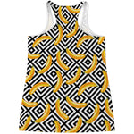 Black And White Geometric Banana Print Women's Racerback Tank Top