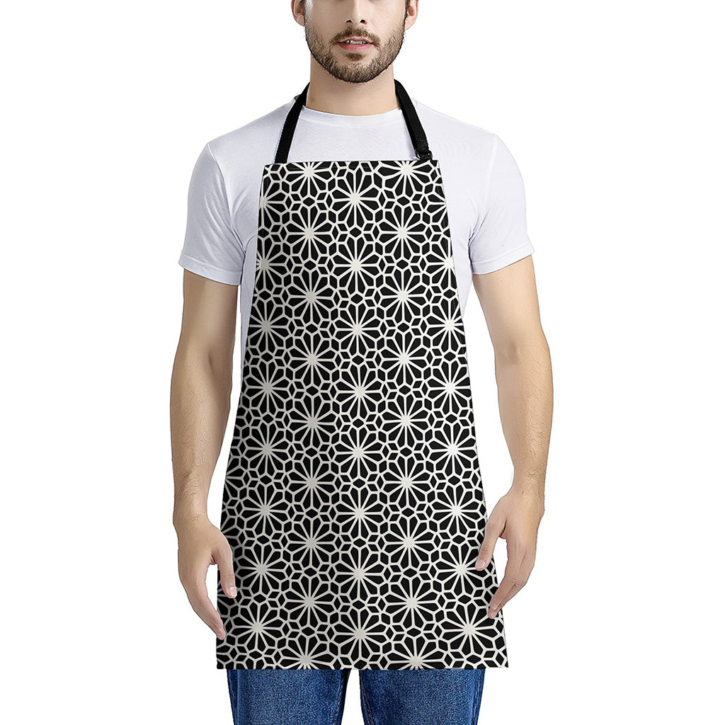 Black And White Geometric Floral Print Apron