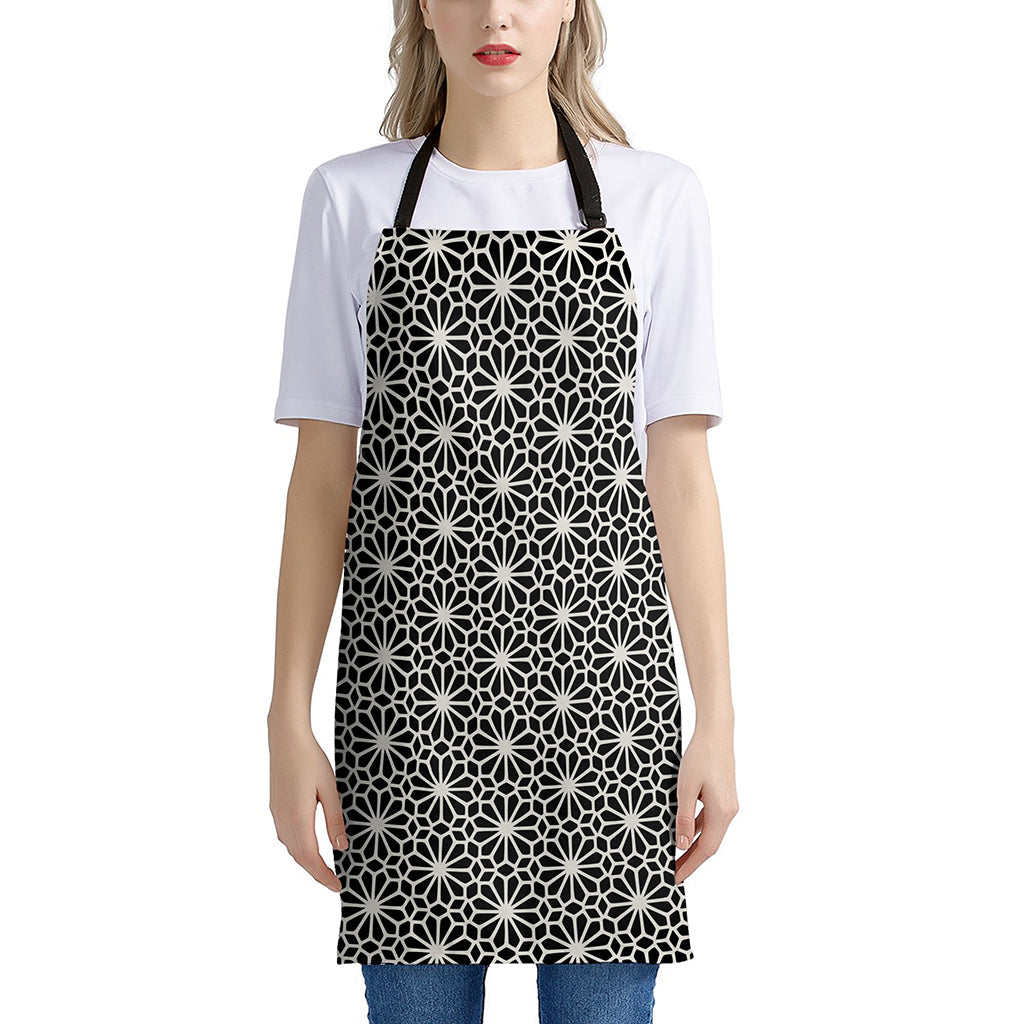 Black And White Geometric Floral Print Apron