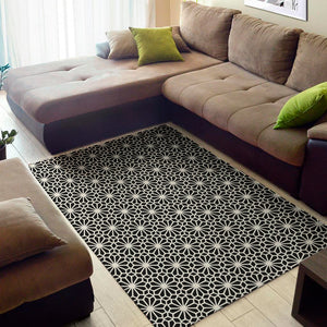 Black And White Geometric Floral Print Area Rug