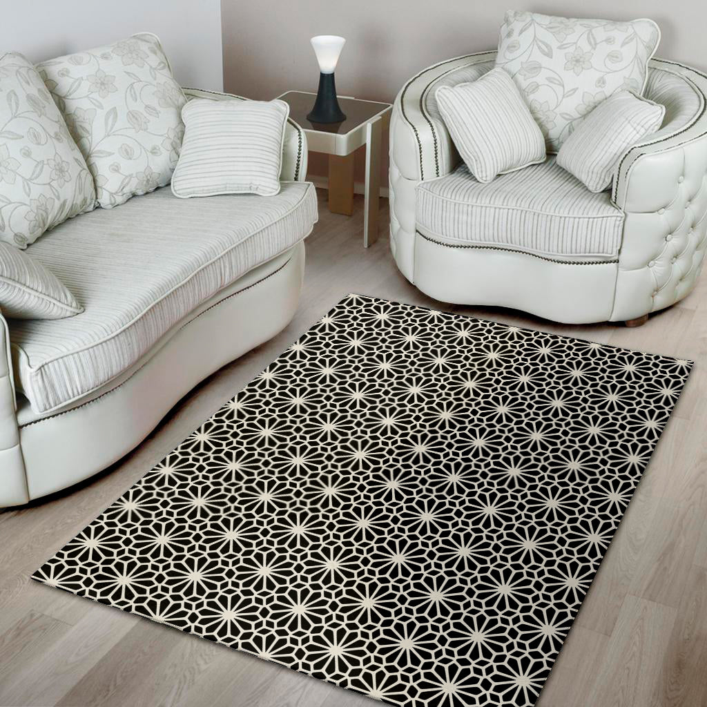 Black And White Geometric Floral Print Area Rug