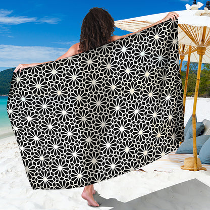 Black And White Geometric Floral Print Beach Sarong Wrap