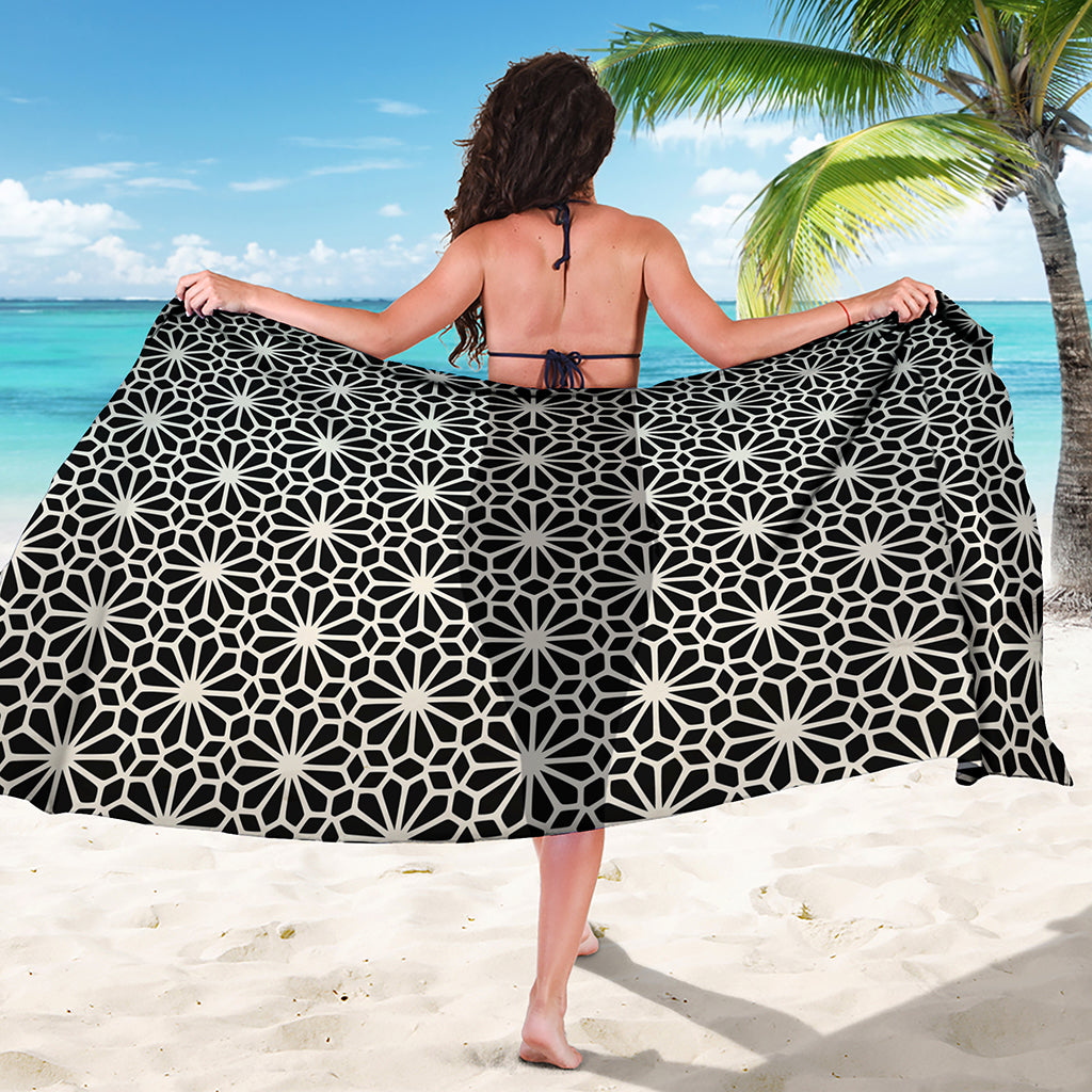 Black And White Geometric Floral Print Beach Sarong Wrap