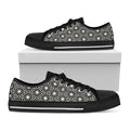 Black And White Geometric Floral Print Black Low Top Sneakers