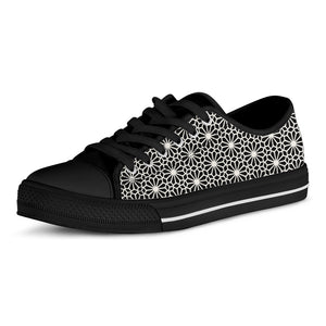 Black And White Geometric Floral Print Black Low Top Shoes