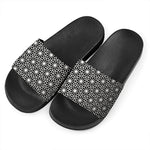 Black And White Geometric Floral Print Black Slide Sandals