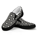 Black And White Geometric Floral Print Black Slip On Sneakers