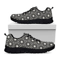 Black And White Geometric Floral Print Black Running Shoes