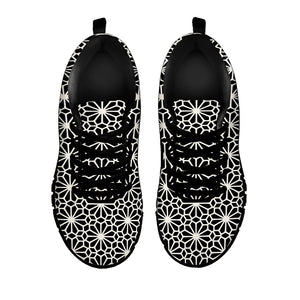 Black And White Geometric Floral Print Black Sneakers